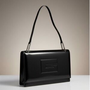 Vintage Authentic Gucci Tom Ford Black Leather G Logo Shoulder Bag Y2K